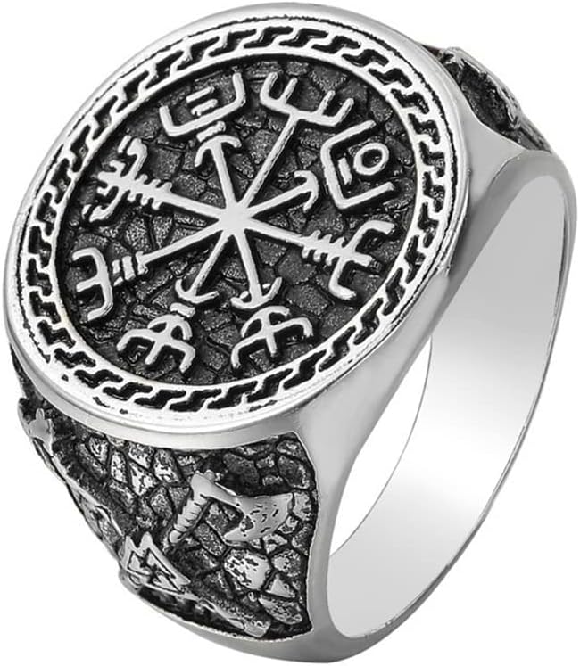 Stainless Steel Vikings Vegvisir Compass Rune Ring Men Vintage Fashion Celtic Knot Accessories Hip Hop Biker Jewellery Gift