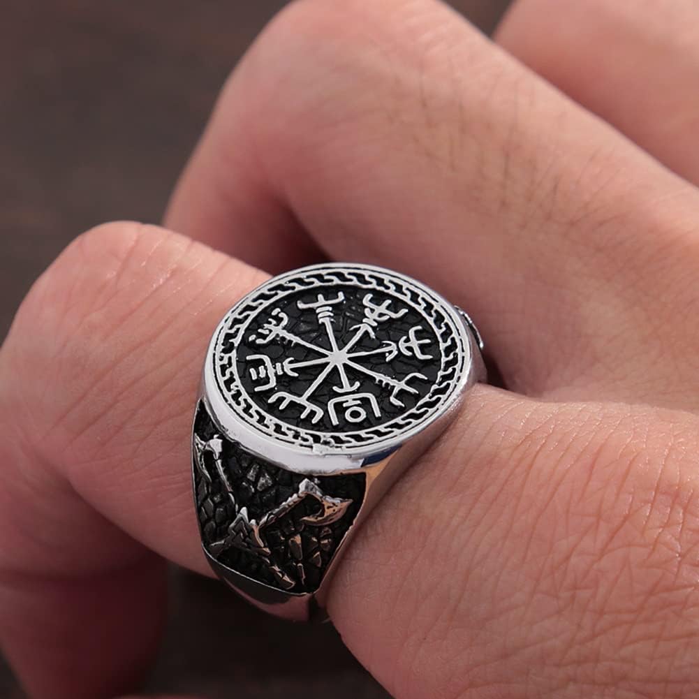 Stainless Steel Vikings Vegvisir Compass Rune Ring Men Vintage Fashion Celtic Knot Accessories Hip Hop Biker Jewellery Gift