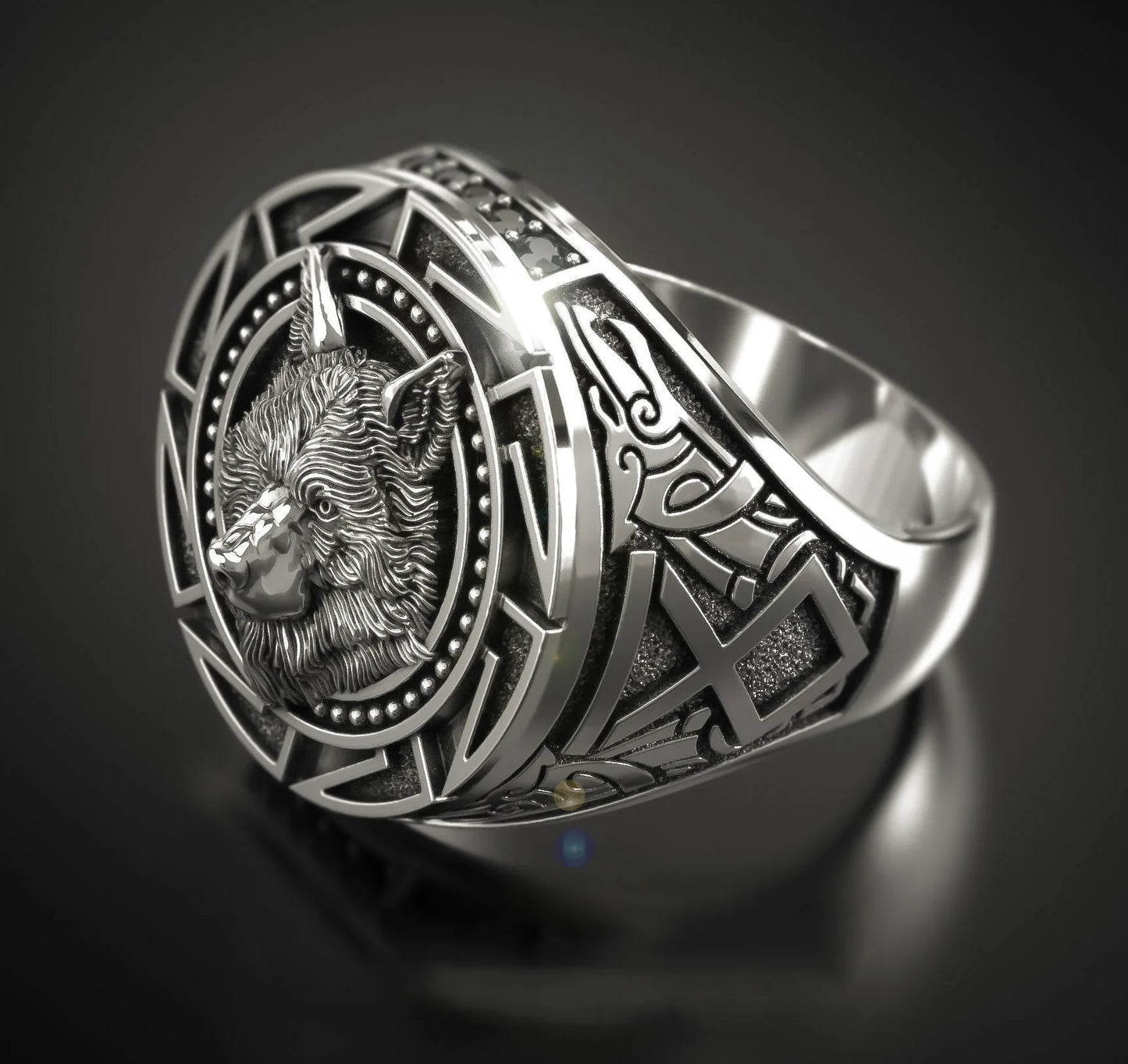 NEW Silver Ring Retro Wolf Totem Thai Silver Ring Warrior Wolf Head Men's Ring