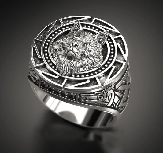 NEW Silver Ring Retro Wolf Totem Thai Silver Ring Warrior Wolf Head Men's Ring