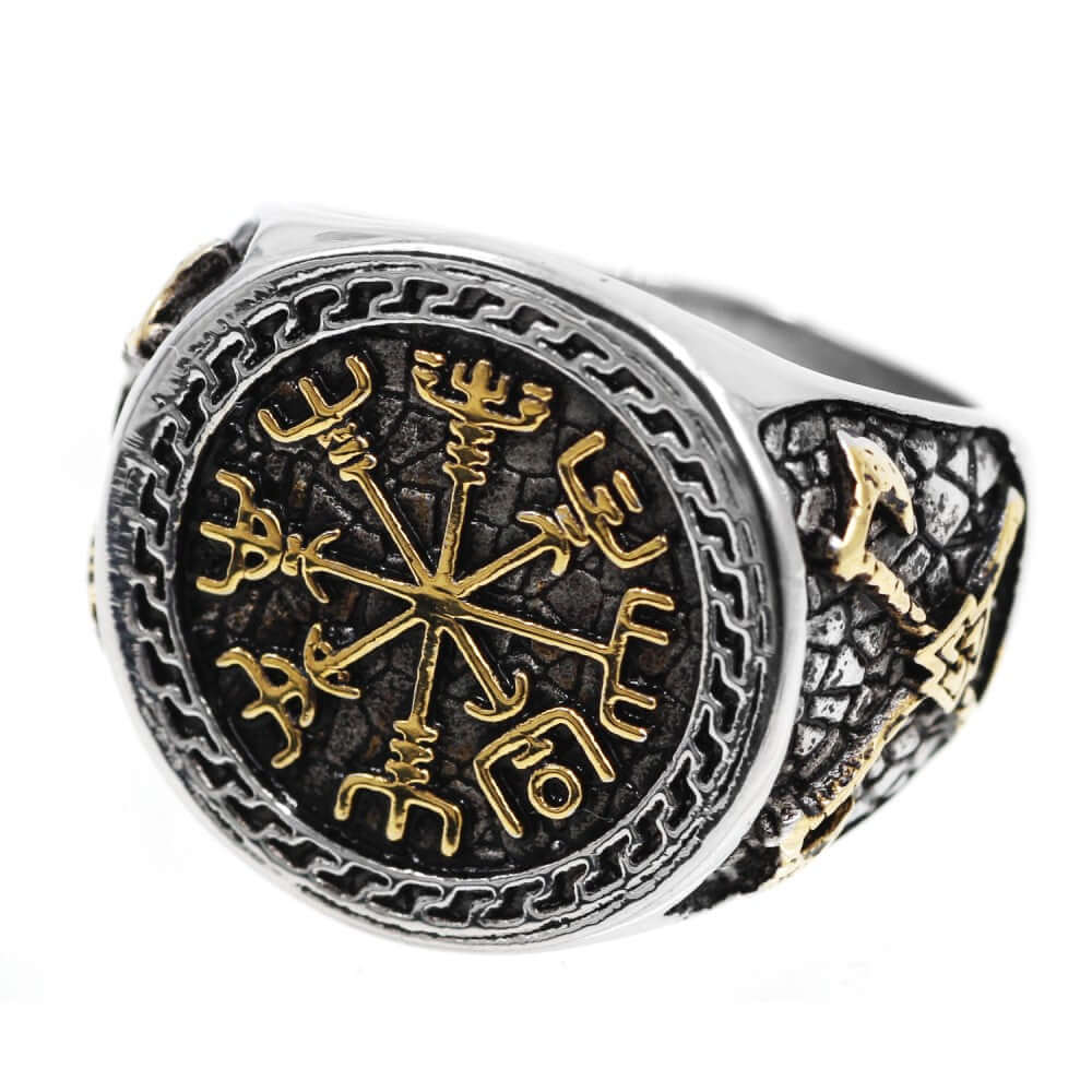 Stainless Steel Vikings Vegvisir Compass Rune Ring Men Vintage Fashion Celtic Knot Accessories Hip Hop Biker Jewellery Gift