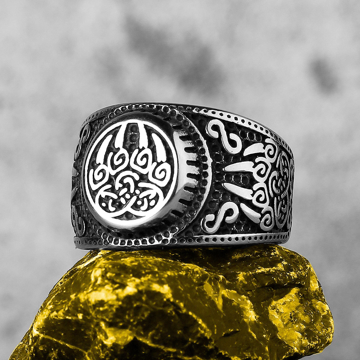 Viking Rune Pattern Bear Claw Celtic Knot Ring Stainless Steel Mens Punk Jewellery