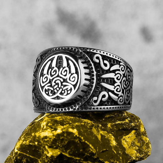 Viking Rune Pattern Bear Claw Celtic Knot Ring Stainless Steel Mens Punk Jewellery