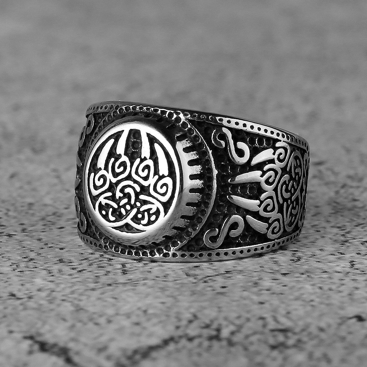 Viking Rune Pattern Bear Claw Celtic Knot Ring Stainless Steel Mens Punk Jewellery