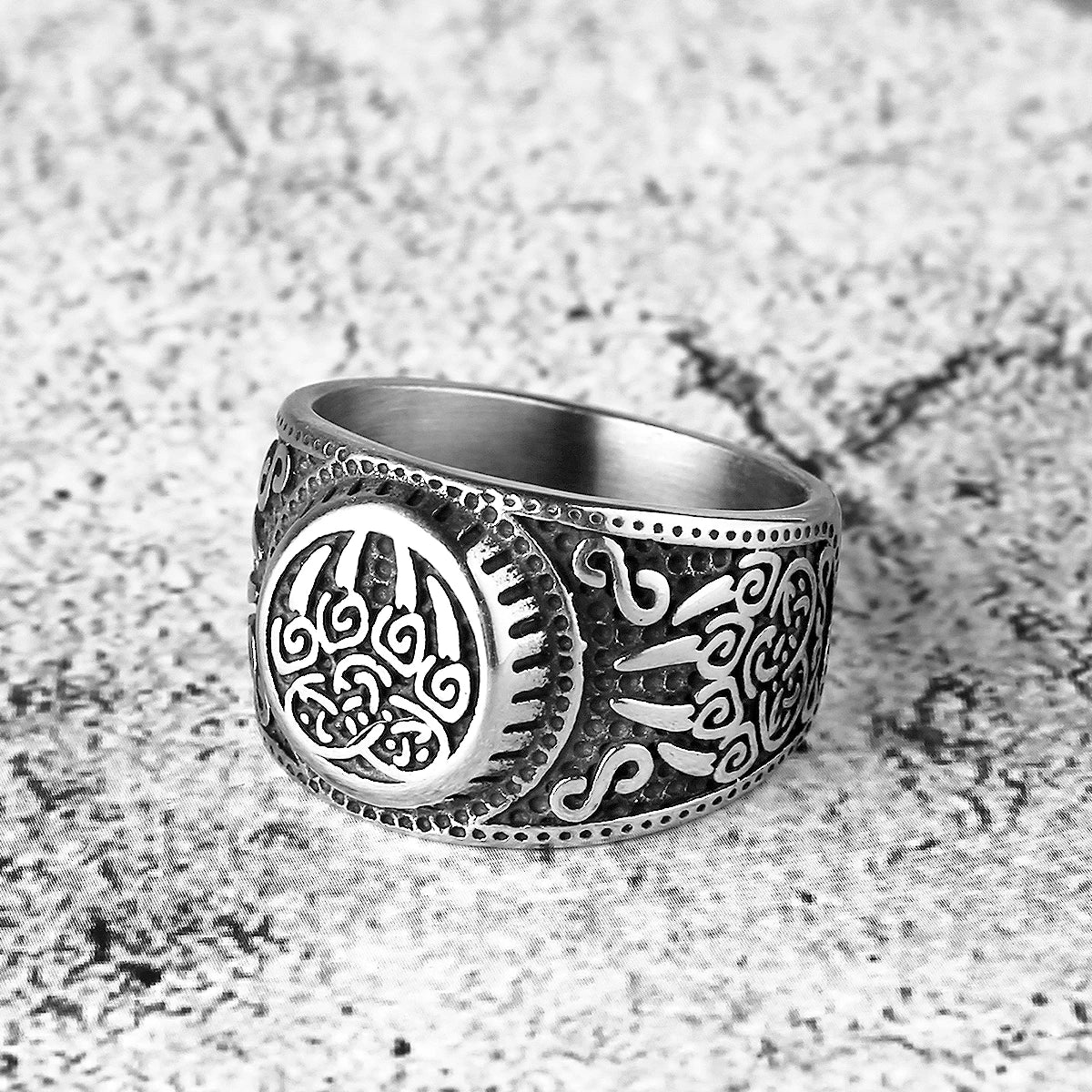 Viking Rune Pattern Bear Claw Celtic Knot Ring Stainless Steel Mens Punk Jewellery