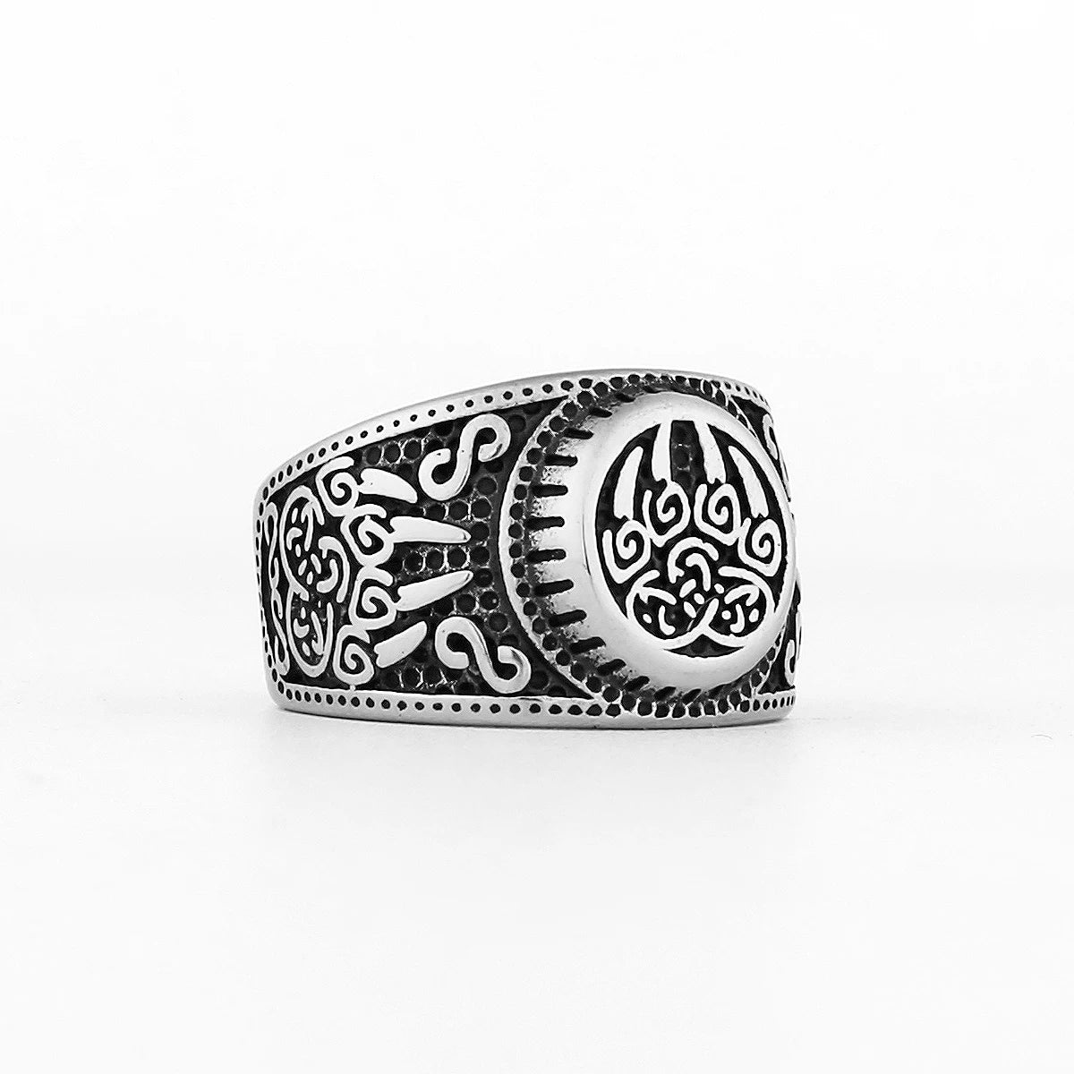 Viking Rune Pattern Bear Claw Celtic Knot Ring Stainless Steel Mens Punk Jewellery