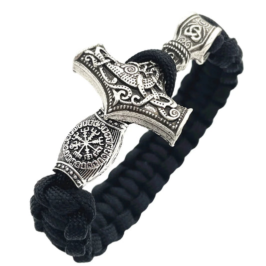 Nostalgia Vegvisir Valknut Trinity Symbol Beads Thor Hammer Norse Viking Bracelet Hand Cuffs Indian Bangles Handmade Jewellery 19cm