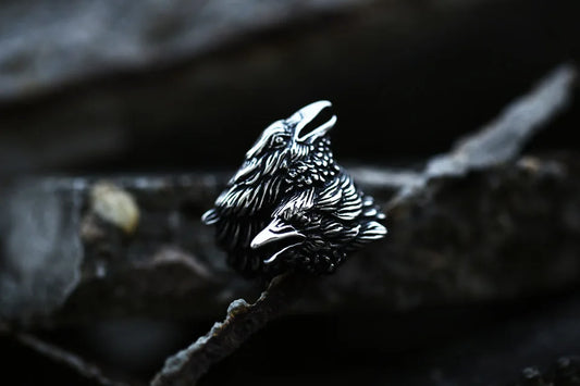 3D Viking Entwined Ravens Ring Norse Mythology Odin Crow Rings For Men Amulet Jewellery