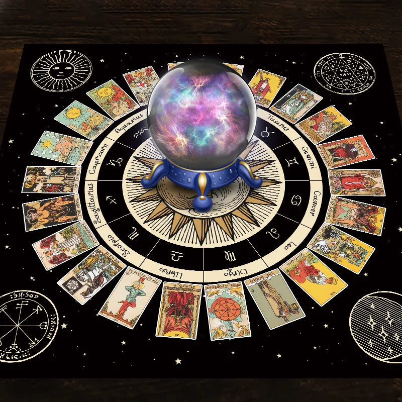 Tarot Card Tablecloth Altar Cloth Wheel of the Zodiac Astrology Chart Sun Moon Witchcraft Oracle Cards Pads