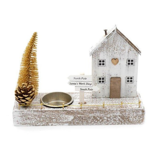 18cm Gold Christmas House Tealight Holder