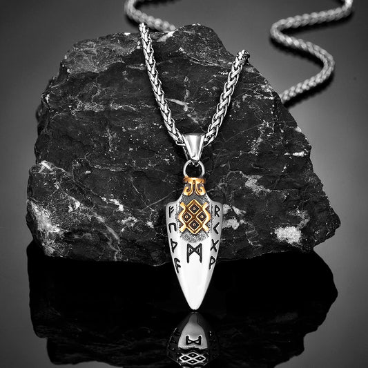 Norse Runes Odin's Spear Gungnir Necklace Men Gold Color Stainless Steel Arrowhead Pendant Valknut Talisman Male Vikings Jewellery