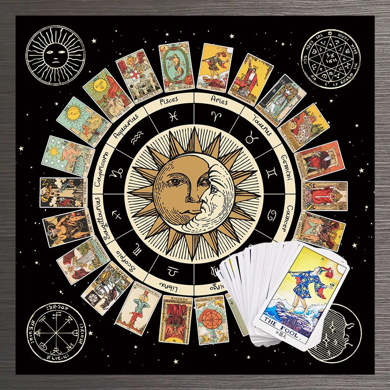 Tarot Card Tablecloth Altar Cloth Wheel of the Zodiac Astrology Chart Sun Moon Witchcraft Oracle Cards Pads