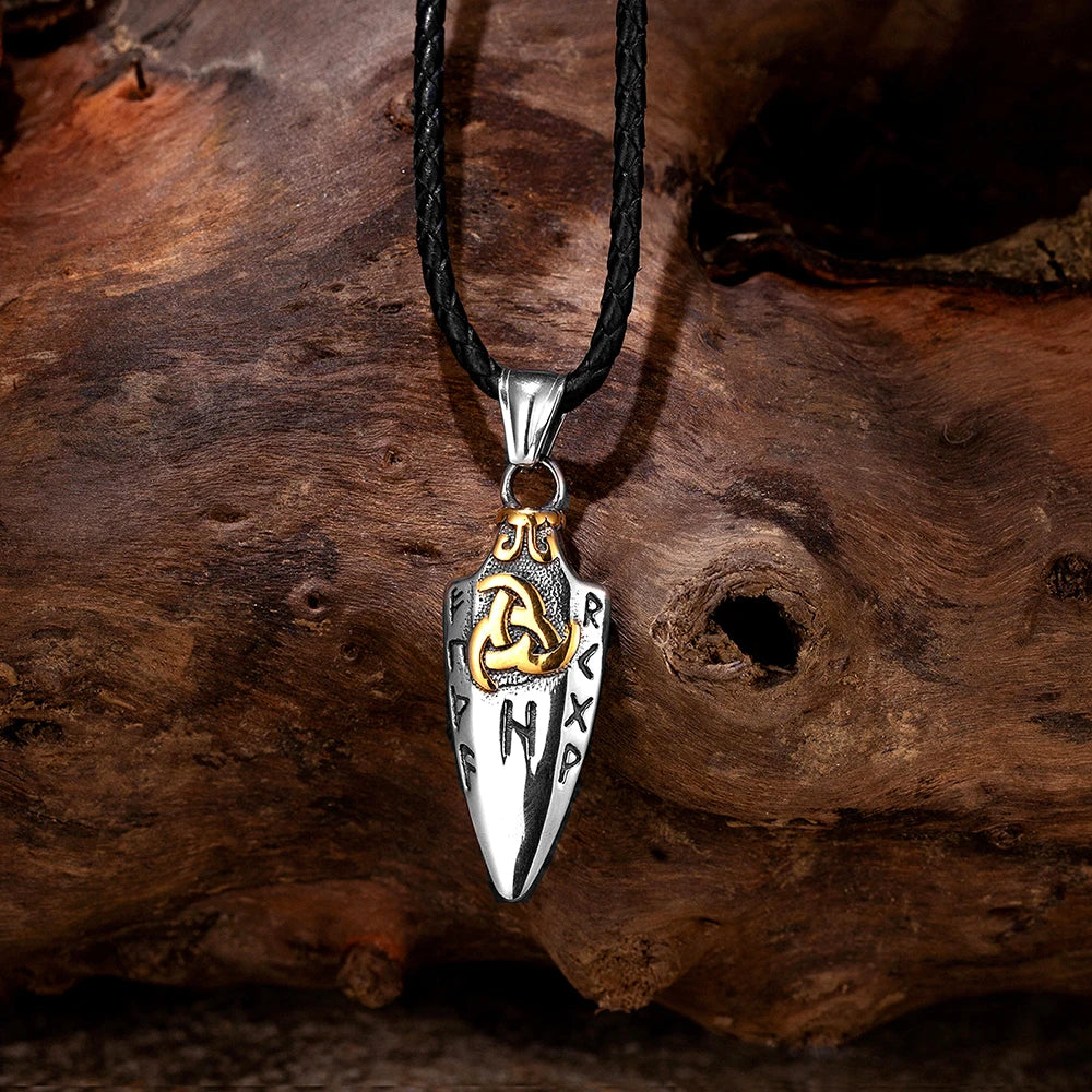 Norse Runes Odin's Spear Gungnir Necklace Men Gold Color Stainless Steel Arrowhead Pendant Valknut Talisman Male Vikings Jewellery