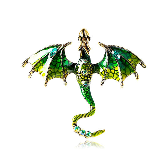 Shimmering Green and Yellow Crystal & Enamel Dragon