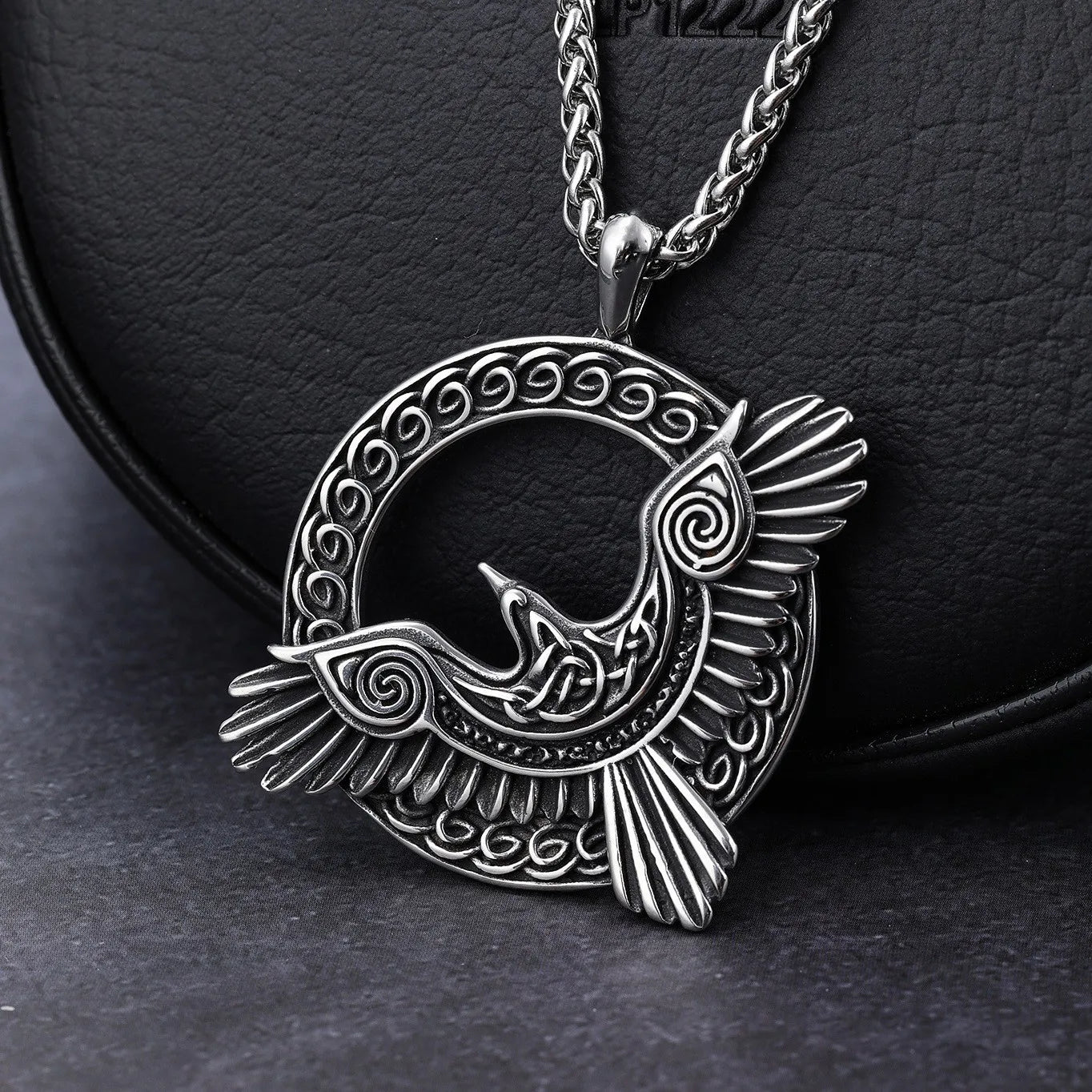 Vintage Nordic Rune Viking Raven Pendant Necklace