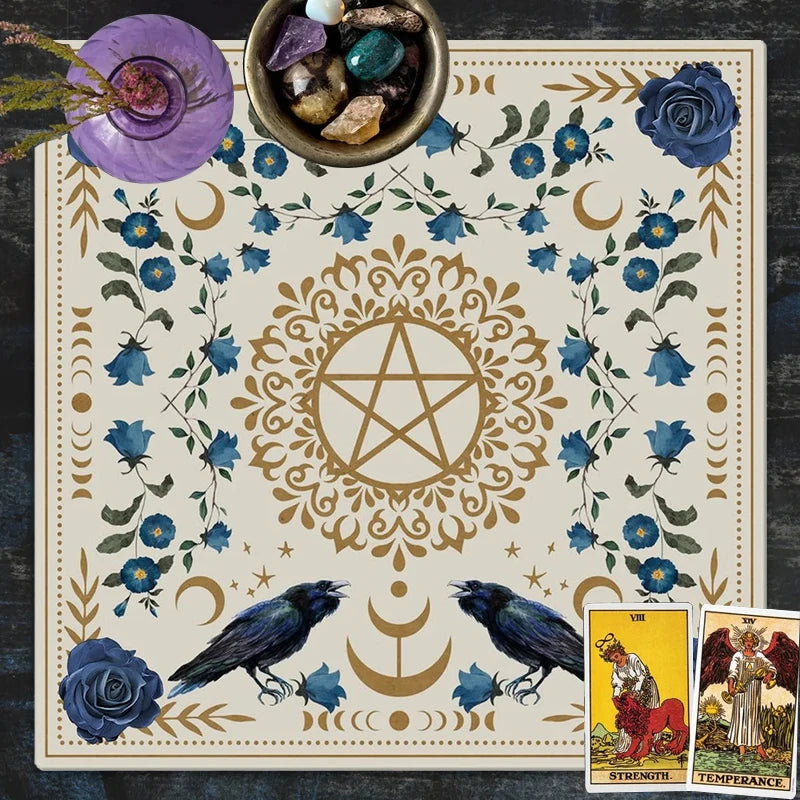 Altar Cloth Twin Ravens Pentacle 75 cm x75 cm