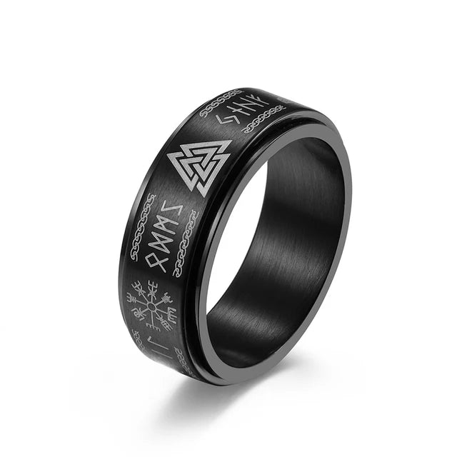 Vintage Black Stainless Steel Nordic Vikings Trinity Rune Ring