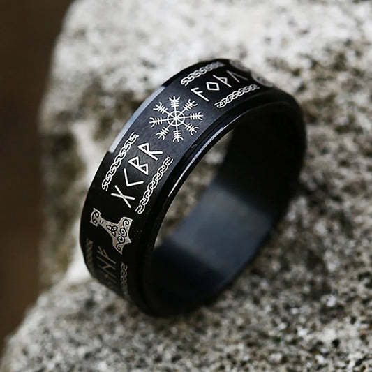 Vintage Black Stainless Steel Nordic Vikings Trinity Rune Ring