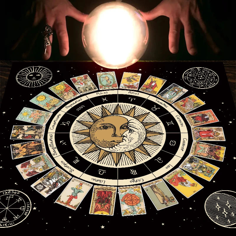 Tarot Card Tablecloth Altar Cloth Wheel of the Zodiac Astrology Chart Sun Moon Witchcraft Oracle Cards Pads