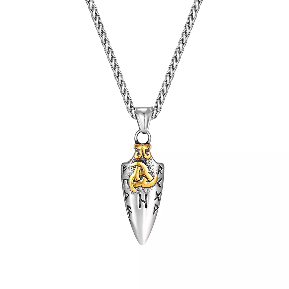 Norse Runes Odin's Spear Gungnir Necklace Men Gold Color Stainless Steel Arrowhead Pendant Valknut Talisman Male Vikings Jewellery