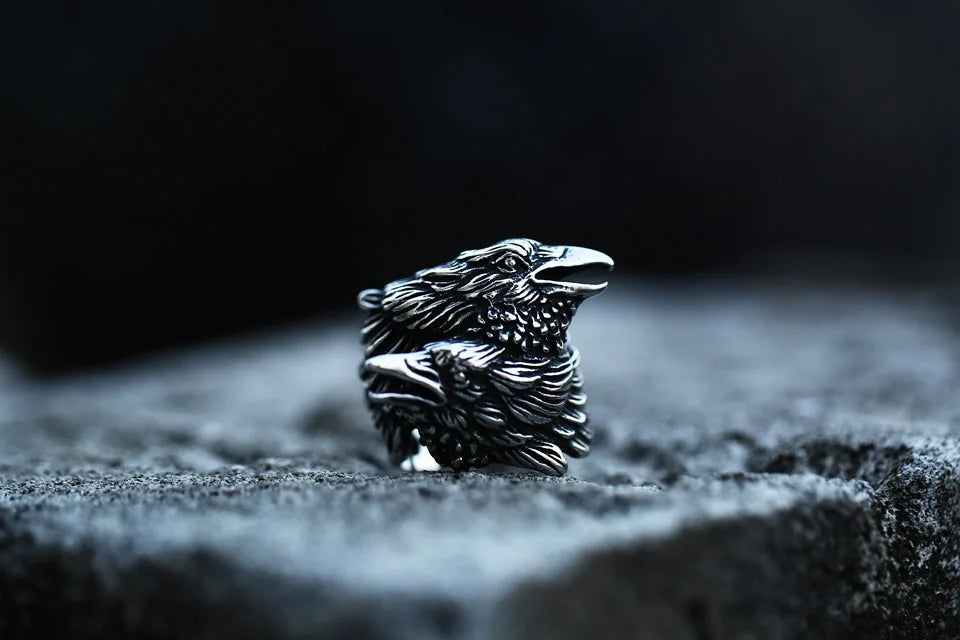 3D Viking Entwined Ravens Ring Norse Mythology Odin Crow Rings For Men Amulet Jewellery