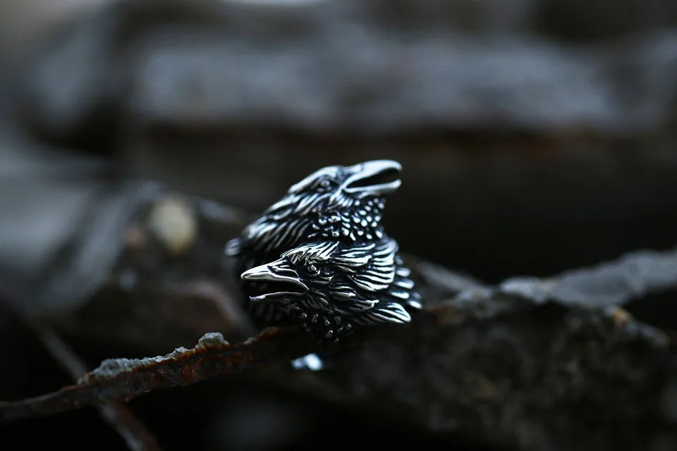 3D Viking Entwined Ravens Ring Norse Mythology Odin Crow Rings For Men Amulet Jewellery