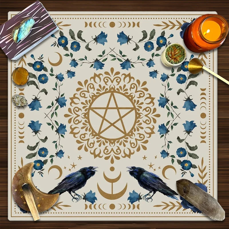 Altar Cloth Twin Ravens Pentacle 75 cm x75 cm