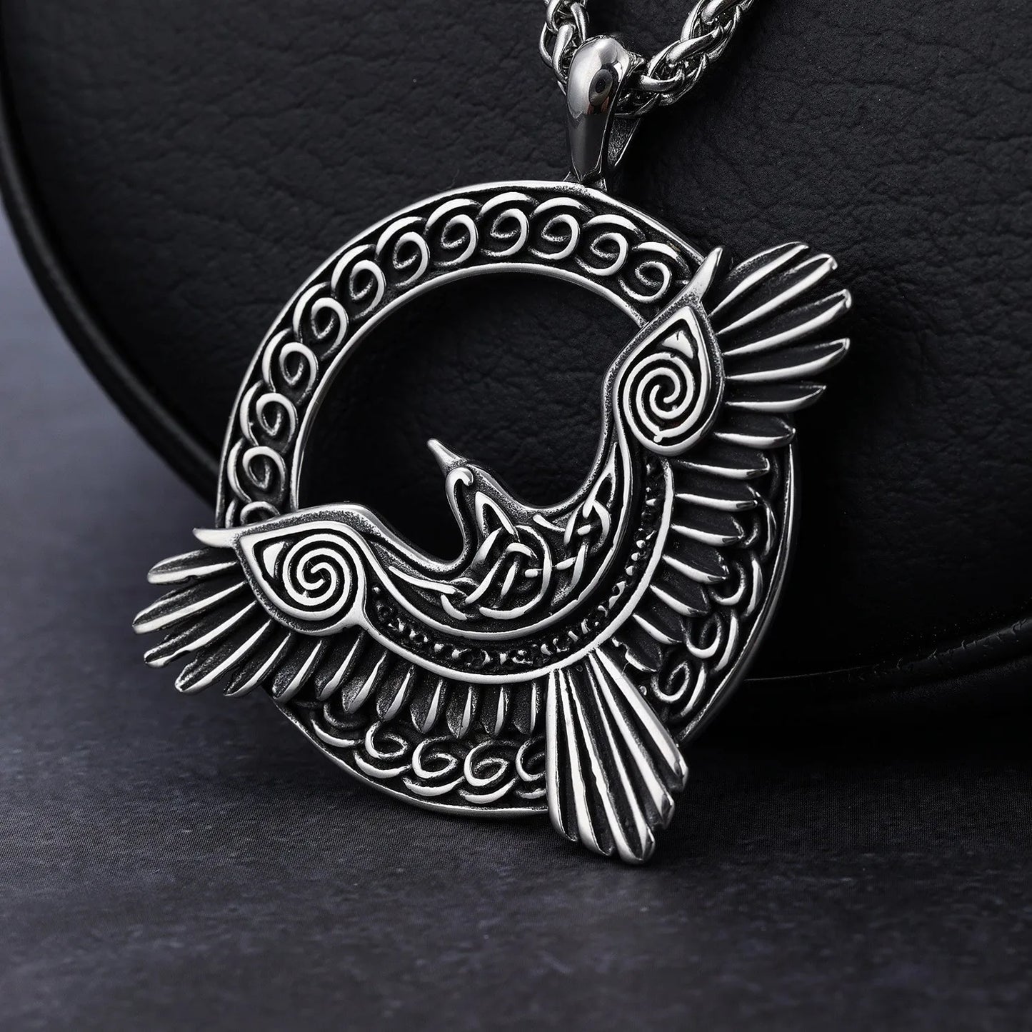 Vintage Nordic Rune Viking Raven Pendant Necklace