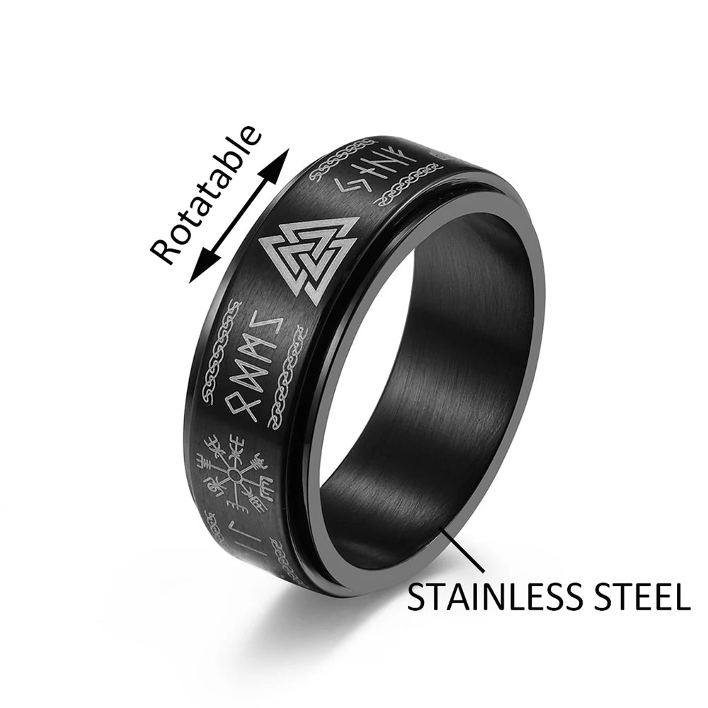 Vintage Black Stainless Steel Nordic Vikings Trinity Rune Ring