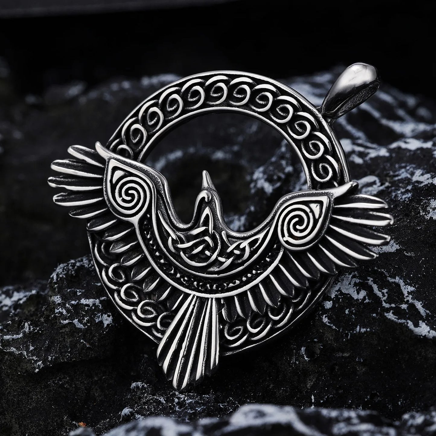 Vintage Nordic Rune Viking Raven Pendant Necklace