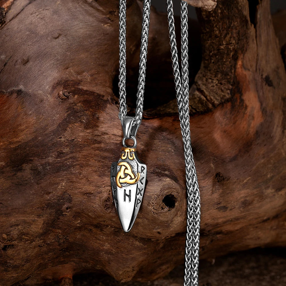 Norse Runes Odin's Spear Gungnir Necklace Men Gold Color Stainless Steel Arrowhead Pendant Valknut Talisman Male Vikings Jewellery