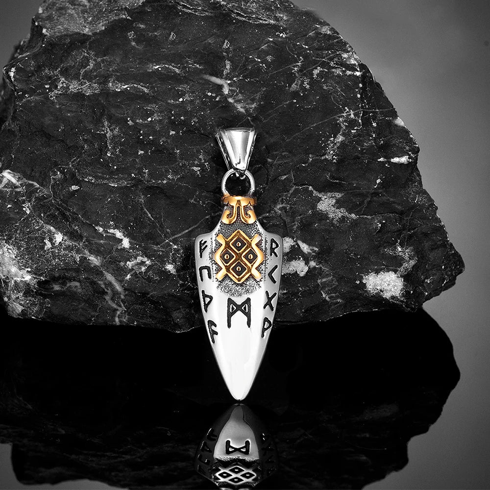 Norse Runes Odin's Spear Gungnir Necklace Men Gold Color Stainless Steel Arrowhead Pendant Valknut Talisman Male Vikings Jewellery