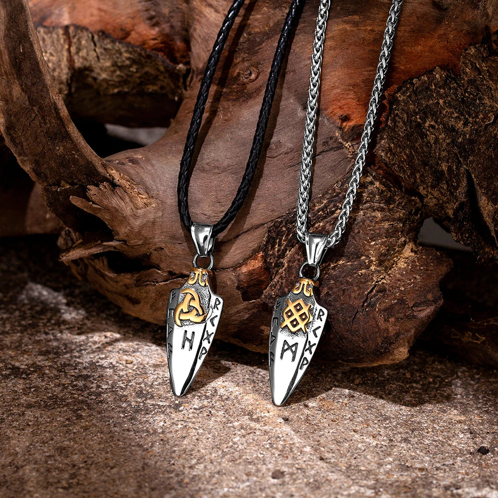 Norse Runes Odin's Spear Gungnir Necklace Men Gold Color Stainless Steel Arrowhead Pendant Valknut Talisman Male Vikings Jewellery