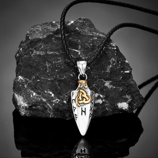 Norse Runes Odin's Spear Gungnir Necklace Men Gold Color Stainless Steel Arrowhead Pendant Valknut Talisman Male Vikings Jewellery