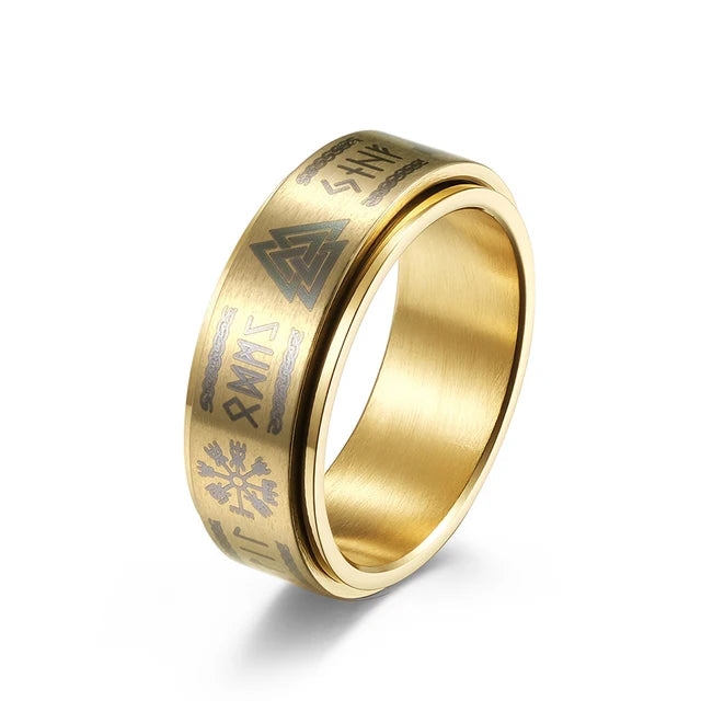 Vintage Golden Stainless Steel Nordic Vikings Trinity Rune Ring