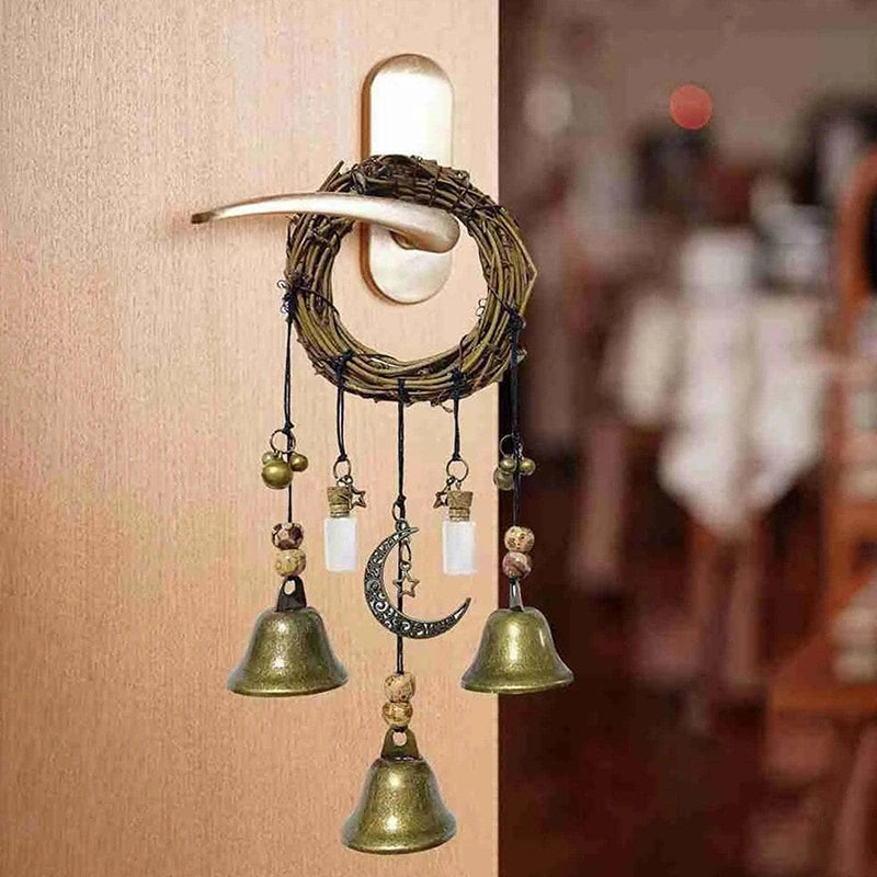 Handmade Hanging Witch Bell Protection Door Hanger Witch Wind Chime Wreath Magic Wind Chime Pendant Home Door Craft Decoration