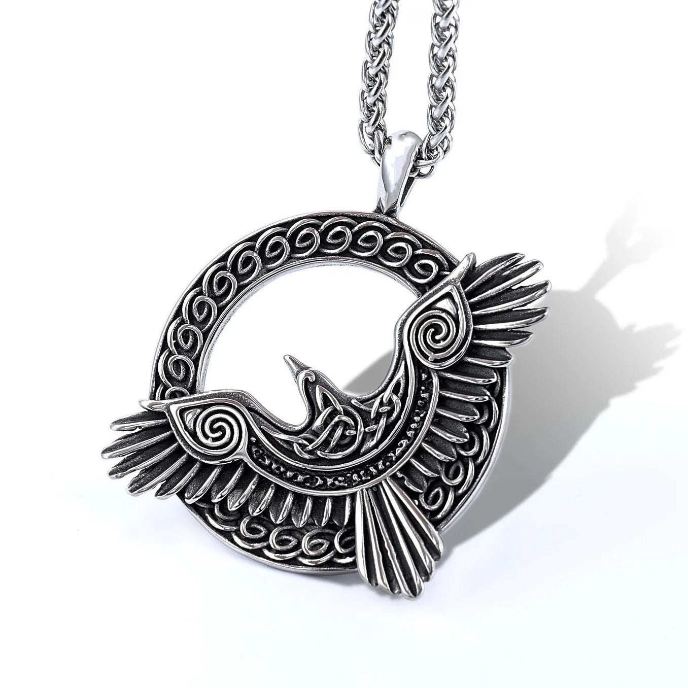 Vintage Nordic Rune Viking Raven Pendant Necklace