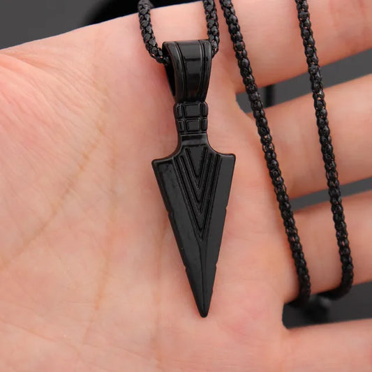 Norse Runes Odin's Spear Necklace Men Black Colour Stainless Steel Arrowhead Pendant Valknut Talisman Male Vikings Jewellery