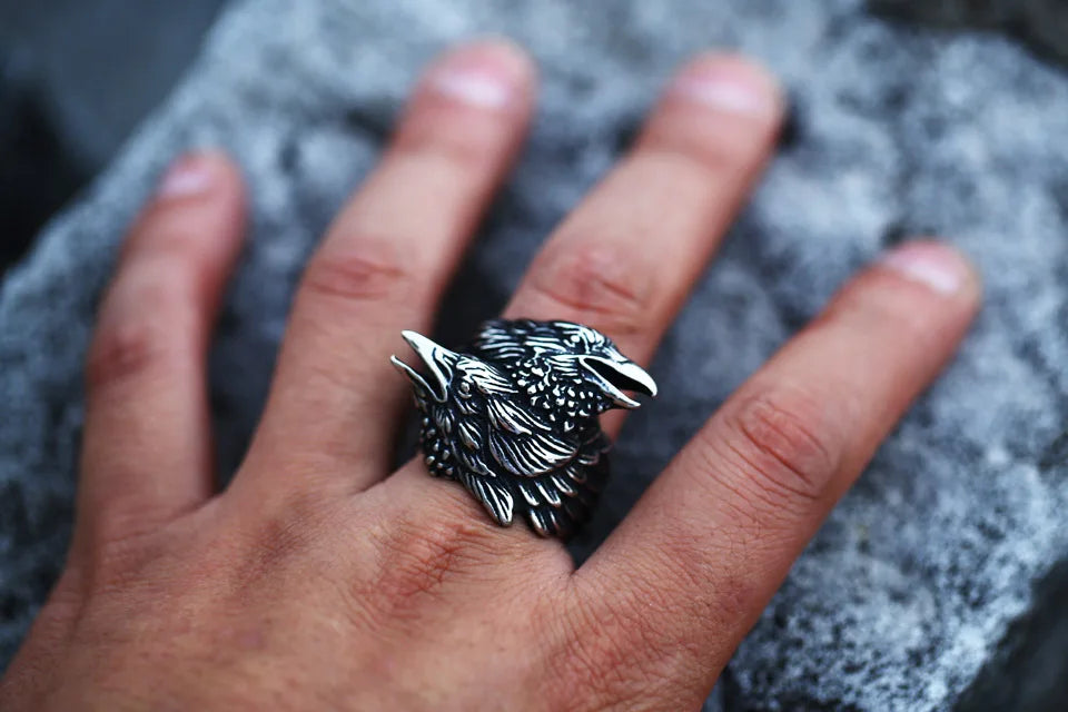 3D Viking Entwined Ravens Ring Norse Mythology Odin Crow Rings For Men Amulet Jewellery