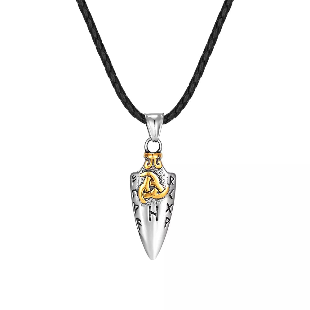 Norse Runes Odin's Spear Gungnir Necklace Men Gold Color Stainless Steel Arrowhead Pendant Valknut Talisman Male Vikings Jewellery