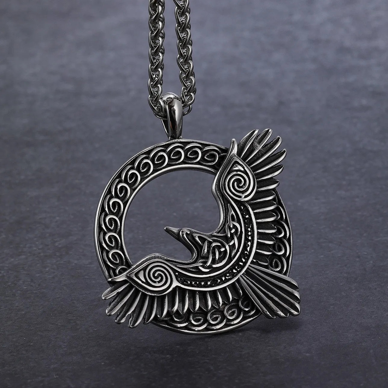 Vintage Nordic Rune Viking Raven Pendant Necklace