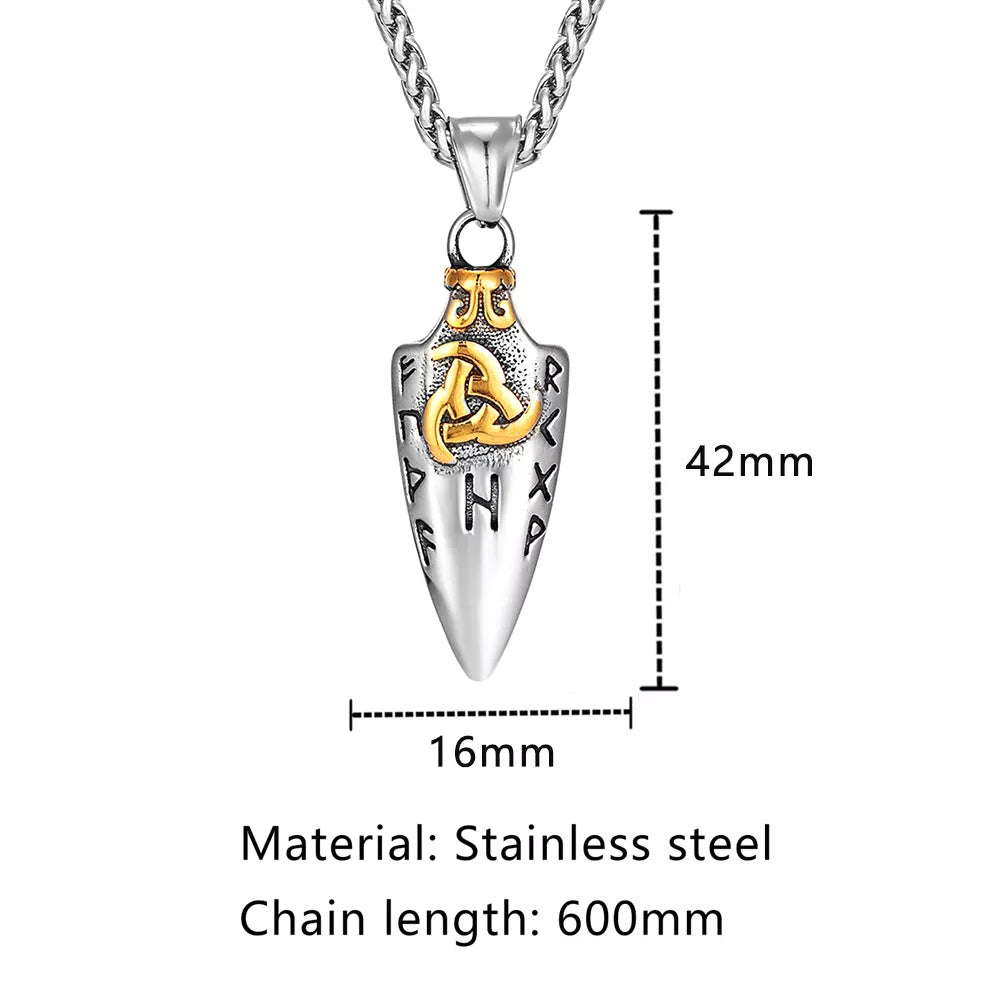 Norse Runes Odin's Spear Gungnir Necklace Men Gold Color Stainless Steel Arrowhead Pendant Valknut Talisman Male Vikings Jewellery