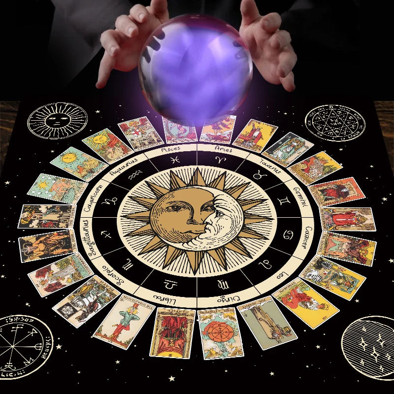 Tarot Card Tablecloth Altar Cloth Wheel of the Zodiac Astrology Chart Sun Moon Witchcraft Oracle Cards Pads