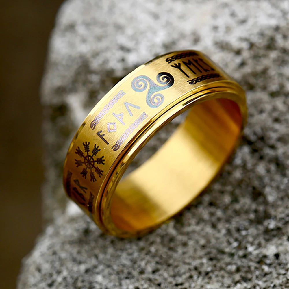 Vintage Golden Stainless Steel Nordic Vikings Trinity Rune Ring