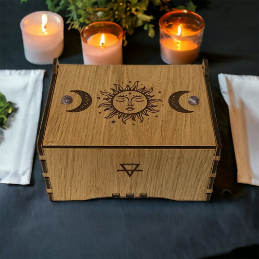 Tarot Card Box, Sun & Moon, Personalise, Spell Box, Jewellery Box, Crystals, Pendulum Box, Trinket Box, Keepsake, Wiccan, Pagan, Witches