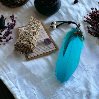 Smudging Kit, Cleansing Crystals Kit, Handmade, New Home Gift, Energy Cleansing, White Sage, Smudging Feather, Amethyst, Witch, Pagan, Wicca