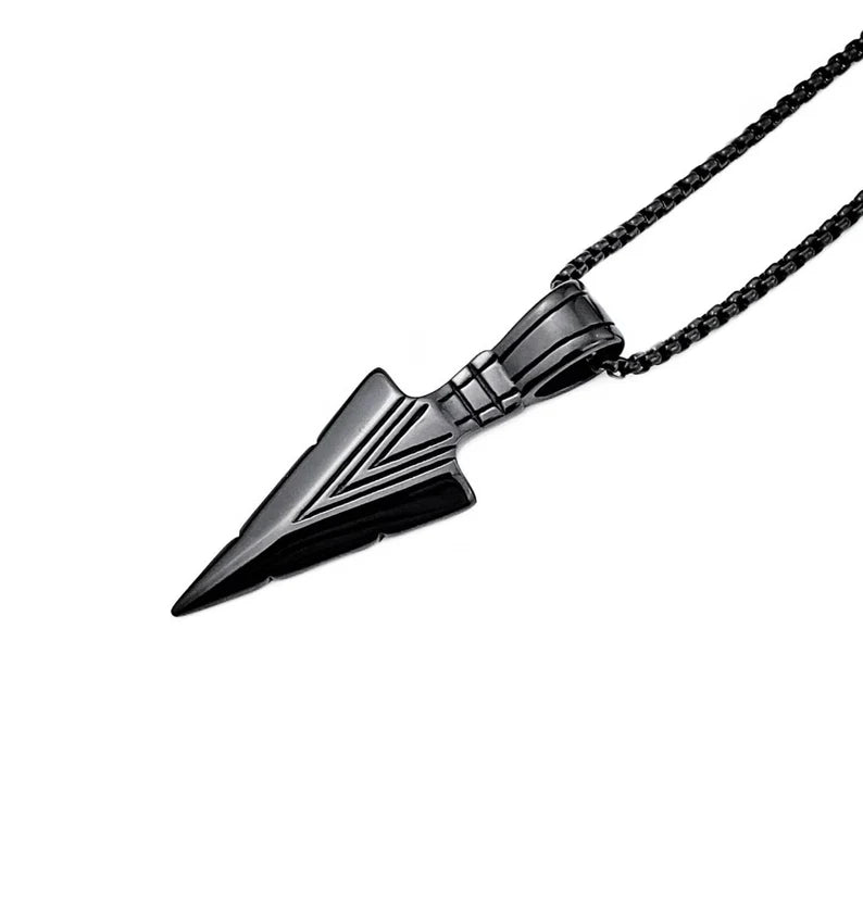 Norse Runes Odin's Spear Necklace Men Black Colour Stainless Steel Arrowhead Pendant Valknut Talisman Male Vikings Jewellery