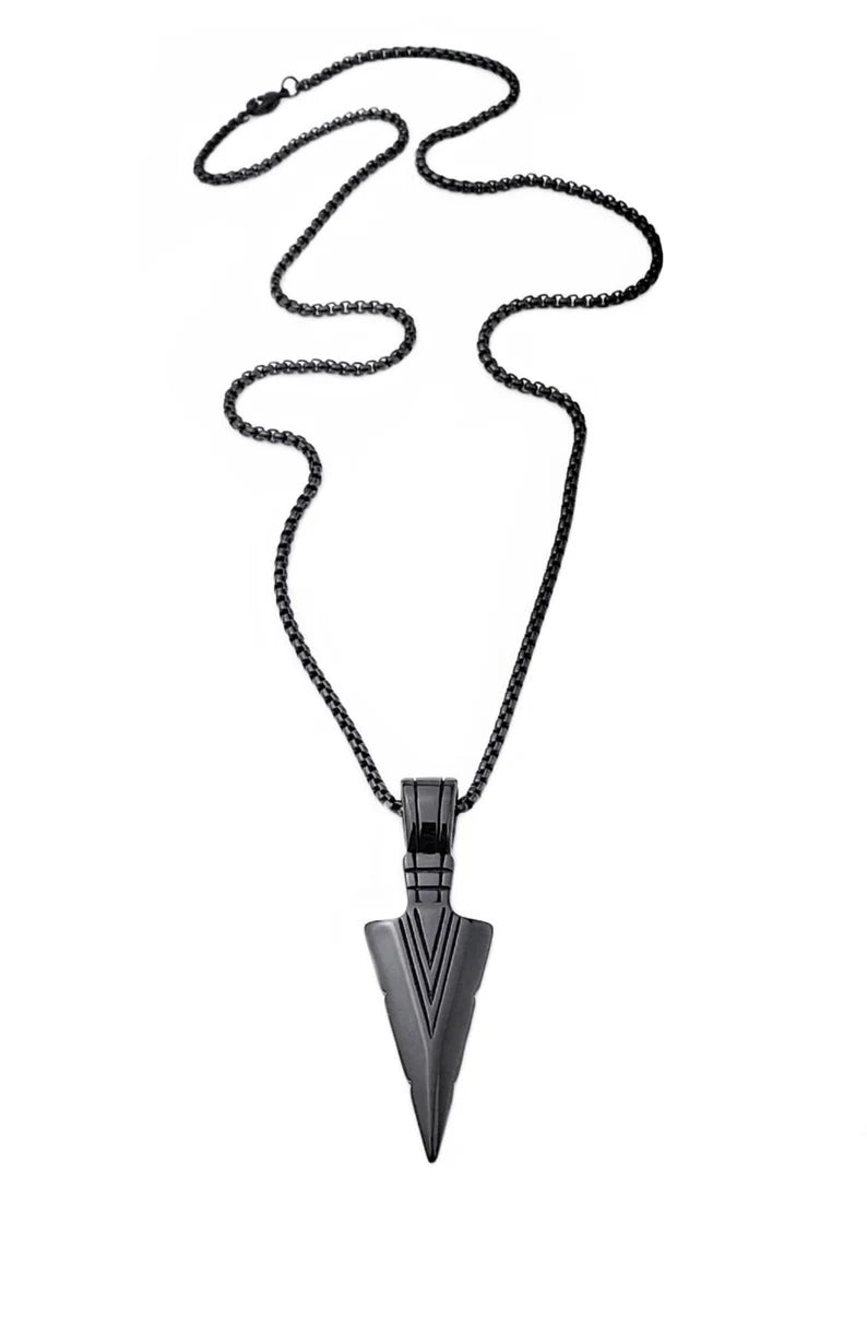 Norse Runes Odin's Spear Necklace Men Black Colour Stainless Steel Arrowhead Pendant Valknut Talisman Male Vikings Jewellery