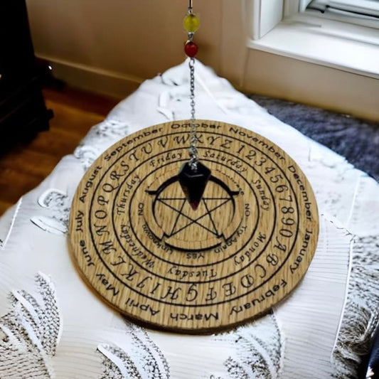 Pendulum Dowsing Board, Tarot Card Holder, Tealight Alter, Pentacle, Divination Pendulum Chart, Wiccan, Pagan, Witches