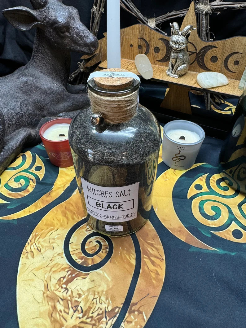 Witch's Black Salt, Black Salt, Protection Salt, Banishing Salt, Protect, Banish, Purify, Spells, Altar, Witchcraft Large Bottle